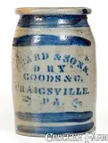 Leard & Sons, Rare LEARD & SONS / DRY GOODS / CRAIGSVILLE, PA Stoneware Advertising Jar, circa 1875, Stoneware