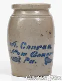 A. Conrad, Half-Gallon A. CONRAD / NEW GENEVA, Pennsylvania Stoneware Jar, circa 1875, Stoneware