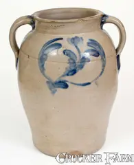 H. Glazier, Very Fine H. GLAZIER / HUNTINGDON, PA 3 Gal. Stoneware Jar with Open Handles, circa 1831-1854, Stoneware