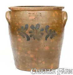 Thomas & Bro, THOMAS & BRO / HUNTINGDON PA Stoneware Jar w/ Cobalt Floral Decoration, circa 1872, Stoneware