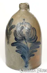 Extremely Rare A.L. HISSONG / HUNTINGDON, PA Stoneware Jug w/ Profuse Decoration, Stamped Three Times by A.L. Hissong, late 19th century, Stoneware, sold Apr 2022