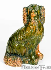 S. Bell & Son, Exceptional S. BELL & SON / STRASBURG, VA Redware Spaniel Figure, circa 1882-1895, Redware