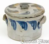 Cobalt-Decorated JOHN BELL / WAYNESBORO, PA Stoneware Cake Crock with Lid by John Bell, circa 1850-1880, Stoneware, sold Apr 2022