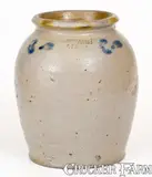 J. Swann, Extremely Rare J. SWANN / ALEXA Half-Gallon Cobalt-Decorated Stoneware Jar (Alexandria, VA, c1820), c1820, Stoneware