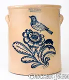 John Burger, Exceptional JOHN BURGER / ROCHESTER Stoneware Crock w/ Elaborate Bird and Floral Decoration, circa 1860, Stoneware