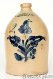 W. H. FARRAR & CO. / GEDDES, NY Stoneware Jug w/ Bold Floral Decoration by W.H. Farrar & Co., circa 1860, Stoneware, sold Apr 2022