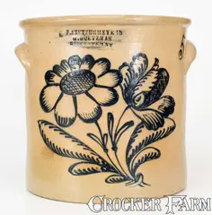 Stetzenmeyer & Goetzman, Rare and Fine STETZENMEYER & GOETZMAN / ROCHESTER Crock w/ Elaborate Decoration and Misspelled Mark, circa 1853-1860, Stoneware