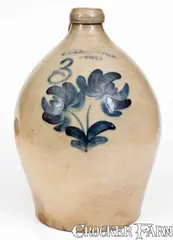 T. Harrington, 3 Gal. T. HARRINGTON / LYONS Stoneware Jug w/ Floral Decoration, circa 1860, Stoneware