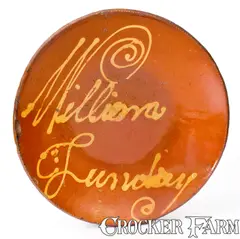 William, Norwalk, Connecticut Redware Charger w/ "William / Lunday" Inscription, second quarter 19th century, Redware