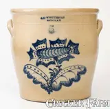 A.O. Whittemore, Exceptional A.O. WHITTEMORE / HAVANA, N.Y. Five-Gallon Stoneware Jar w/ Elaborate Floral Design