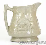 John Bell, Scarce JOHN BELL / WAYNESBORO Celadon-Glazed Hunt Scene Pitcher, circa 1850-1880, Stoneware