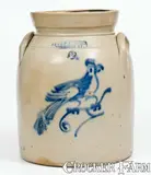 J.A. & C.W. Underwood, 2 Gal. J. A. & C. W. UNDERWOOD / FORT EDWARD, NY Stoneware Jar w/ Bird Decoration, circa 1865-1867, Stoneware