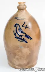 T. Harrington, Scarce Four-Gallon T. HARRINGTON / LYONS Stoneware Bird Jug, circa 1860, Stoneware