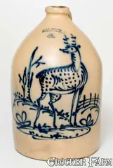 J. & E. Norton, Exceptional 4 Gal. J. & E. NORTON / BENNINGTON, VT Stoneware Jug w/ Outstanding Standing Deer Decoration, circa 1855, Stoneware