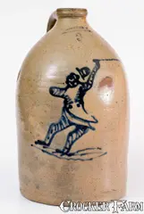James Otto Lewis, Extremely Rare W-A-LEWIS / GALESVILLE-N-Y Figural-Decorated Stoneware Jug, circa 1857-1860, Stoneware