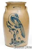 J.A. & C.W. Underwood, J A & C W UNDERWOOD / FORT EDWARD, N.Y. Stoneware Churn w/ Pheasant-on-Stump, c1865-67, c1865-67, Stoneware