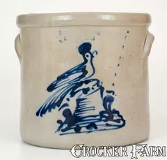 F. T. Wright & Son, Scarce F. T. WRIGHT & SON / TAUNTON, MASS Crock w/ Bird on Stump, circa 1875, Stoneware