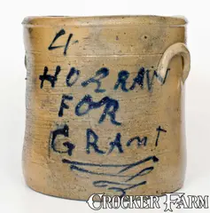 Ulysses S. Grant, Outstanding HORRAY / FOR / GRANT Stoneware Crock, Ohio, circa 1868 (Ulysses S. Grant), circa 1868, Stoneware