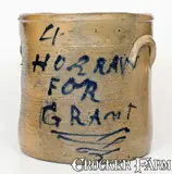 Ulysses S. Grant, Outstanding HORRAY / FOR / GRANT Stoneware Crock, Ohio, circa 1868 (Ulysses S. Grant), circa 1868, Stoneware