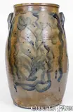 Higgins & Co, Rare HIGGINS & CO / CLEVELAND Ohio Six-Gallon Stoneware Churn w/ Profuse Decoration, circa 1840, Stoneware