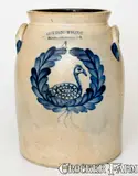 Cowden & Wilcox, Exceedingly Rare COWDEN & WILCOX / HARRISBURG, PA Stoneware Jar w/ Elaborate Swan-in-Wreath Decoration, circa 1865, Stoneware