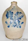 Wm. Moyer, Fine Three-Gallon WM. MOYER / HARRISBURG, PA Stoneware Jug w/ Large Floral Design, circa 1858, Stoneware