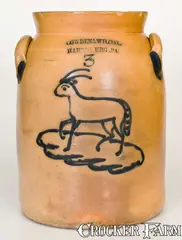 Cowden & Wilcox, Exceedingly Rare COWDEN & WILCOX / HARRISBURG, PA 3 Stoneware Jar with Goat Decoration, circa 1865, Stoneware