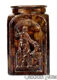 Juniata Pottery, Extremely Rare JUNIATA POTTERY / BY / G.M. MILLER Redware Jar w/ Figural Decoration, Newport, PA, mid 19th century, Redware
