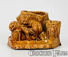 New Jersey, Exceptional Fulper Pottery Rockingham Raccoon Match Holder, "MADE / BY / A.H. Prall /1903" (New Jersey), 1903, Stoneware