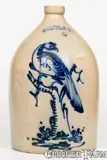 3 Gal. J. NORTON & CO. / BENNINGTON, VT Stoneware Pheasant Jug by J. Norton & Co., circa 1860, Stoneware, sold Aug 2021