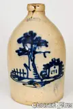 J. & E. Norton, Rare J. & E. NORTON / BENNINGTON, VT Stoneware Jug w/ Tree and House Scene, circa 1855, Stoneware
