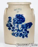 J. & E. NORTON / BENNINGTON, VT Stoneware Jar w/ Floral Decoration by J. & E. Norton, circa 1855, Stoneware, sold Aug 2021