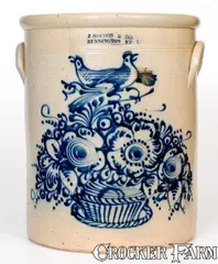 J. Norton & Co., Exceptional J. NORTON & CO. / BENNINGTON, VT 8 Gal. Stoneware Crock w/ Profuse Flowering Basket Motif, circa 1860, Stoneware