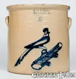 E & L P Norton, Fine 6 Gal. E. & L. P. NORTON / BENNINGTON, VT Stoneware Crock w/ Bold Bird-on-Log