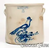 E & L P Norton, 5 Gal. E. & L. P. NORTON / BENNINGTON, VT Stoneware Crock w/ Bird Decoration