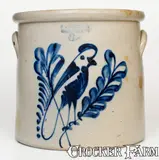 F. B. Norton & Co, 6 Gal. F. B. NORTON & CO. / WORCESTER, MASS. Stoneware Crock w/ Bold Parrot Decoration