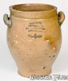 C. Crolius, Rare C. CROLIUS / MANHATTAN WELLS / NEW YORK Stoneware Jar w/ Incised Decoration, early 19th century, Stoneware