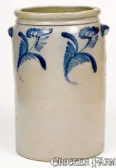 Rare IRELAND, DUEY & SHINNICK / MT. CRAWFORD, VA Stoneware Jar w/ Bold Floral Decoration by Duey & Shinnick, circa 1875, Stoneware, sold Aug 2021