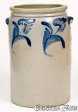 Duey & Shinnick, Rare IRELAND, DUEY & SHINNICK / MT. CRAWFORD, VA Stoneware Jar w/ Bold Floral Decoration, circa 1875, Stoneware