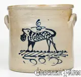 S. Hart, Outstanding 6 Gal. S. HART / FULTON, New York Stoneware Dog Crock