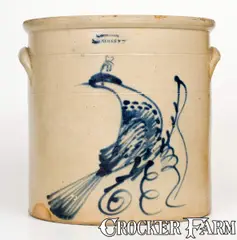 D. Weston, 5 Gal. D. WESTON / ELLENVILLE, NY Stoneware Bird Crock, circa 1870, Stoneware