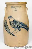 Seymour & Bosworth, Fine SEYMOUR & BOSWORTH / HARTFORD, CONN. Stoneware Churn w/ Elaborate Bird Decoration, circa 1875, Stoneware