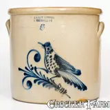 J.A. & C.W. Underwood, 5 Gal. J. A. & C. W. UNDERWOOD / FORT EDWARD, NY Stoneware Bird Crock, circa 1865-1867, Stoneware