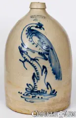Ottman & Co., Exceptional 4 Gal. HAXSTUN, OTTMAN & CO. / FORT EDWARD, NY Stoneware Pheasant Jug, circa 1875, Stoneware