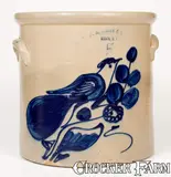 N.A. White & Son, 5 Gal. N. A. WHITE & SON / UTICA, NY Stoneware Crock w/ Bold Paddletail Bird Decoration