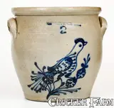 William Roberts, 2 Gal. W. ROBERTS / BINGHAMTON, NY Stoneware Jar with Slip-Trailed Bird Decoration, circa 1870, Stoneware