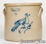 J.A. & C.W. Underwood, 2 Gal. J. A. & C. W. UNDERWOOD / FORT EDWARD, NY Stoneware Crock w/ Bird Decoration, circa 1865-1867, Stoneware