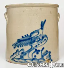 Adam Caire, Fine 6 Gal. ADAM CAIRE / PO'KEEPSIE, NY Stoneware Crock with Large Bird-on-Stump Design, circa 1880, Stoneware