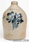 1 Gal. COWDEN & WILCOX / HARRISBURG, PA Stoneware Jug with Floral Decoration by Cowden & Wilcox, circa 1865, Stoneware, sold Aug 2021