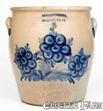 Outstanding 5 Gal. COWDEN & WILCOX / HARRISBURG, PA Stoneware Jar with Exuberant Decoration by Cowden & Wilcox, circa 1865, Stoneware, sold Aug 2021
